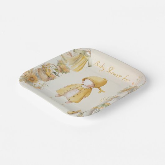 Waterverf gele baby papieren bordje (Gebogen)