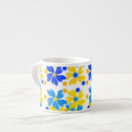 Waterverf Gele & Blauwe Bloemen Espresso Kop