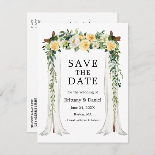 Waterverf Gele bloemen Aankondigingskaart (Voorkant / Achterkant)