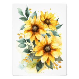 Waterverf Gele Bloemen Foto Afdruk