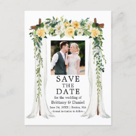 Waterverf Gele bloemen Foto van bruiloft Aankondigingskaart