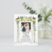 Waterverf Gele bloemen Foto van bruiloft Aankondigingskaart (Staand voorkant)