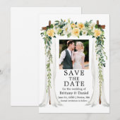 Waterverf Gele bloemen Foto van bruiloft Save The Date (Voorkant / Achterkant)