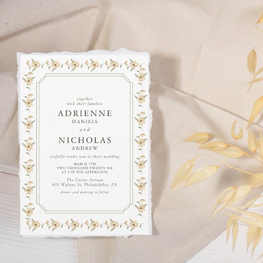 Waterverf Gele Bloemen Huwelijk Kaart