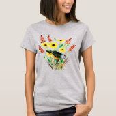 Waterverf Gele Bloemen met vogelgrijs T-shirt (Voorkant)