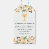 Waterverf Gele Bloemen Schattigee Primera Communie Cadeaulabel (Voorkant)