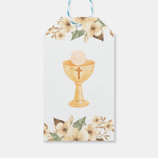 Waterverf Gele Bloemen Schattigee Primera Communie Cadeaulabel (Achterkant)