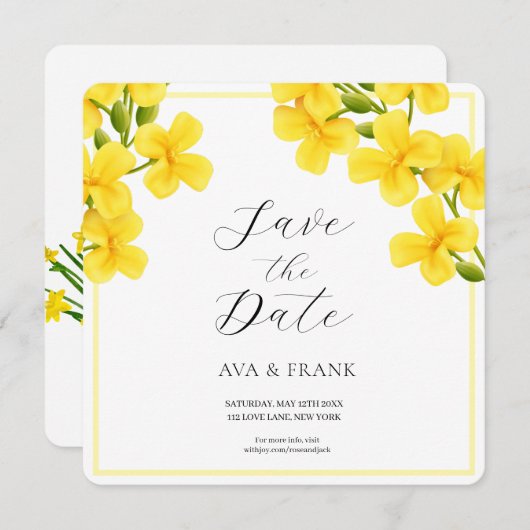 Waterverf Gele Bloemen Tuin Witte Huwelijk Save The Date (Voorkant / Achterkant)