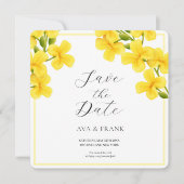Waterverf Gele Bloemen Tuin Witte Huwelijk Save The Date (Voorkant)