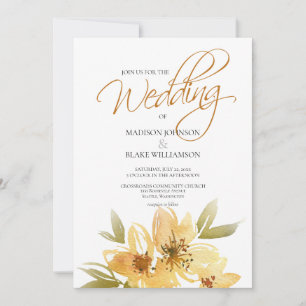 Waterverf Gele Bloemen Typografie Huwelijk Kaart