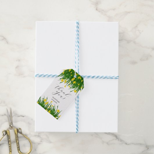Waterverf Gele Bloementuin Witte Bruiloft Cadeaulabel (Met Touw)