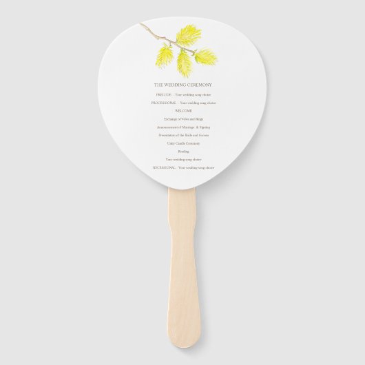 Waterverf gele catkins bruiloft programma fans handwaaier (Achterkant)