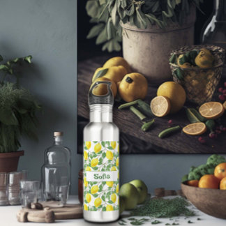 Waterverf gele citroen patroonnaam waterfles 