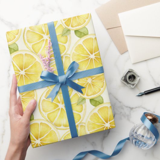 Waterverf Gele Citroenschijfjes Cadeaupapier (Geschenken)