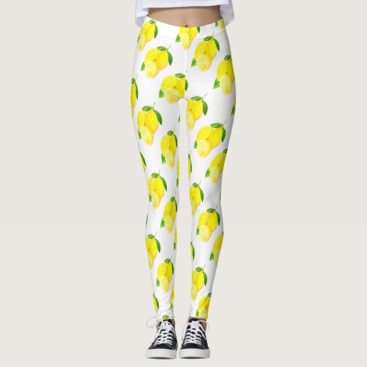 Waterverf Gele citrusvruchten Zomer Leggings (Voorkant)