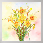 Waterverf Gele Daffodils Spring Flowers Poster (Voorkant)