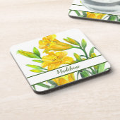 Waterverf Gele Dag Lelies Bloemenportret Bier Onderzetter (Linkerzijde)