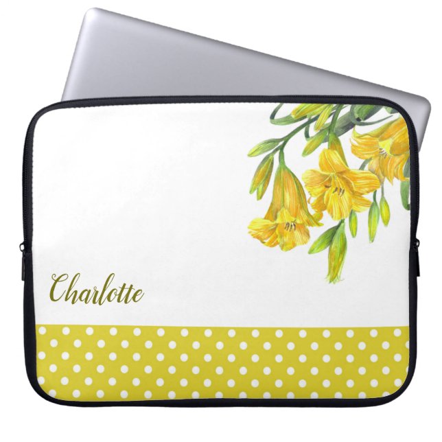 Waterverf Gele dag Lilies Floral Art Design Laptop Sleeve (Voorkant)
