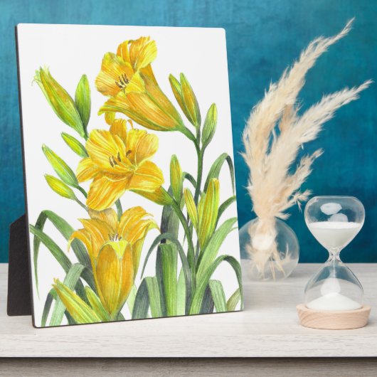 Waterverf Gele Dag Lilies Floral Art Fotoplaat (Zijkant)