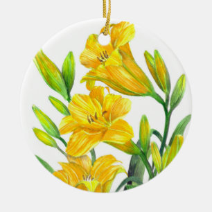 Waterverf Gele Dag Lilies Floral Art Keramisch Ornament