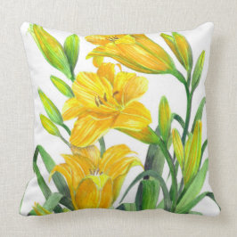 Waterverf Gele Dag Lilies Floral Art Kussen