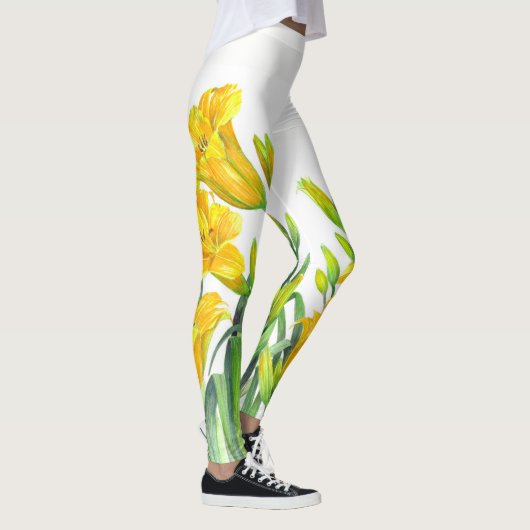 Waterverf Gele Dag Lilies Floral Art Leggings (Rechts)