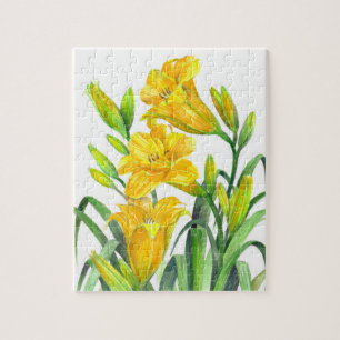 Waterverf Gele Dag Lilies Floral Art Legpuzzel