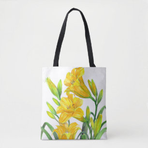 Waterverf Gele Dag Lilies Floral Art Tote Bag