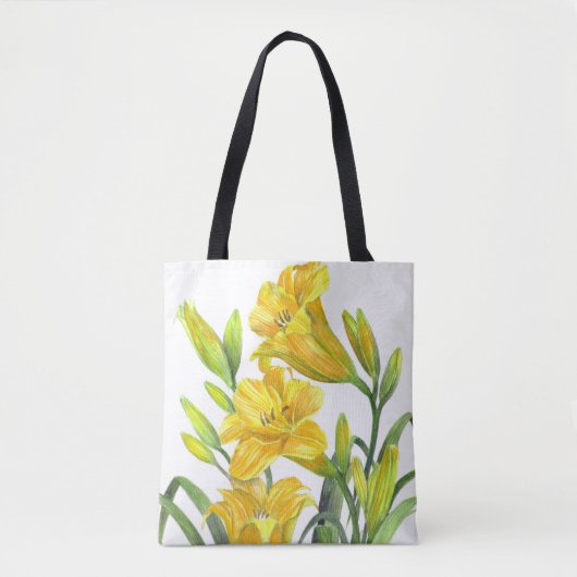 Waterverf Gele Dag Lilies Floral Art Tote Bag (Voorkant)