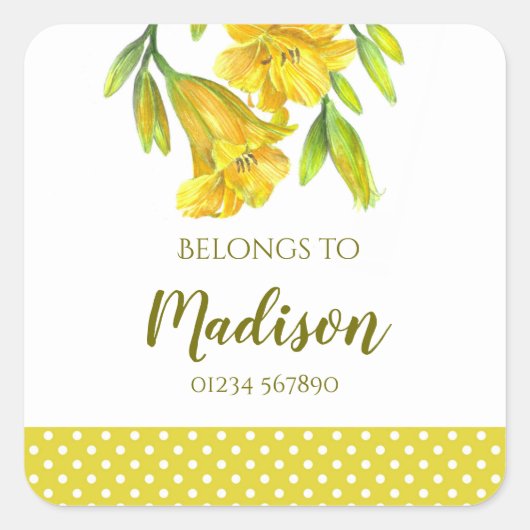 Waterverf Gele Dag Lilies Floral Art Vierkante Sticker (Voorkant)