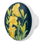 Waterverf Gele Dag Lilies Floral Illustration Keramische Knop (Rechts)