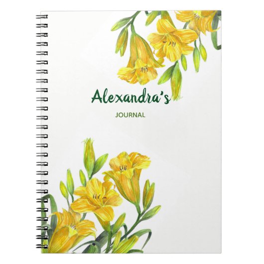 Waterverf Gele Dag Lilies Floral Illustration Notitieboek (Voorkant)