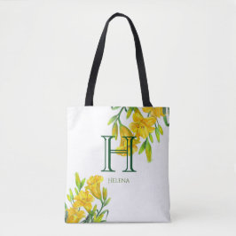 Waterverf Gele Dag Lilies Floral Monogram Tote Bag