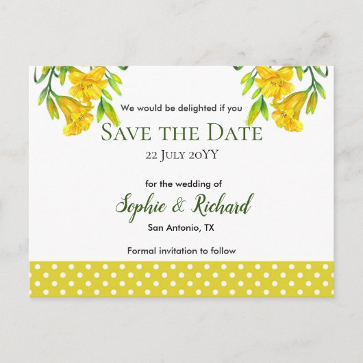 Waterverf gele dagen bewaren Datum Aankondigingskaart (Voorkant)
