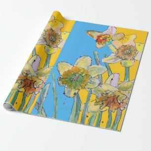 Waterverf gele deffodil Blue Spring flower Cadeaupapier