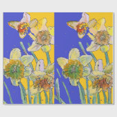 Waterverf gele deffodil Blue Spring flower Cadeaupapier (Vlak)