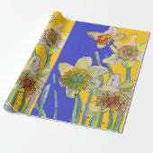 Waterverf gele deffodil Blue Spring flower Cadeaupapier (Uitgerold)