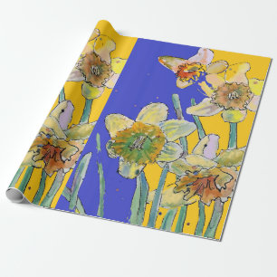 Waterverf gele deffodil Blue Spring flower Cadeaupapier