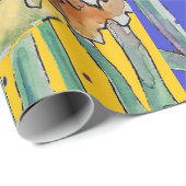 Waterverf gele deffodil Blue Spring flower Cadeaupapier (Rol Hoek)