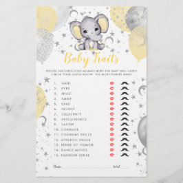 Waterverf Gele ellephant Baby Traits Shower Game