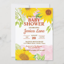 Waterverf Gele en Bruine Zonnebloem Baby Shower