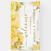 Waterverf Gele en Gouden Rozen Bruiloft Spandoek (Verticaal)