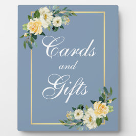 Waterverf Gele Floral Dusty Blue Kaarten Gifts Fotoplaat