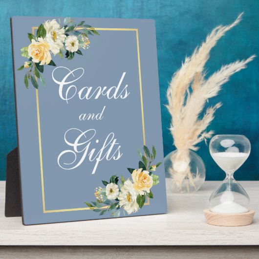 Waterverf Gele Floral Dusty Blue Kaarten Gifts Fotoplaat (Zijkant)