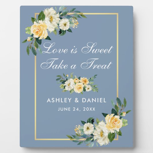 Waterverf Gele Floral Dusty Blue Treat Favor Fotoplaat (Voorkant)