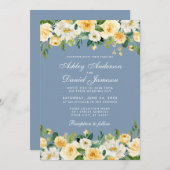 Waterverf Gele Floral Dusty Blue Wedding Kaart (Voorkant / Achterkant)