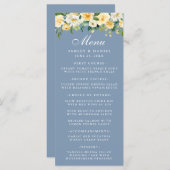 Waterverf Gele Floral Dusty Blue Wedding Menu (Voorkant / Achterkant)