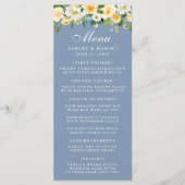 Waterverf Gele Floral Dusty Blue Wedding Menu (Voorkant)
