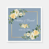 Waterverf Gele Floral Dusty Blue Wedding Servet (Voorkant)