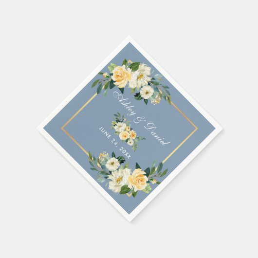Waterverf Gele Floral Dusty Blue Wedding Servet (Hoek)